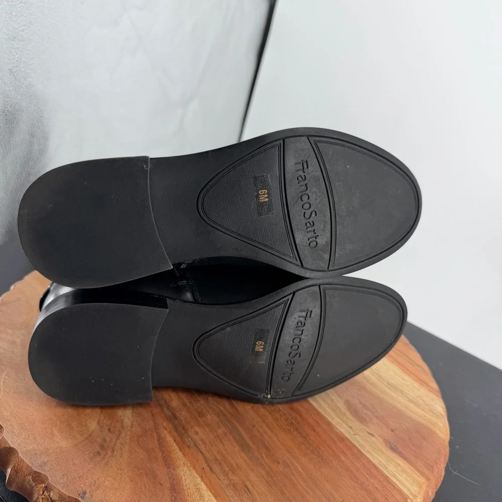 Franco Sarto Hadley Black Leather Tall Riding Boots Equestrian Flat Buckle 6‎